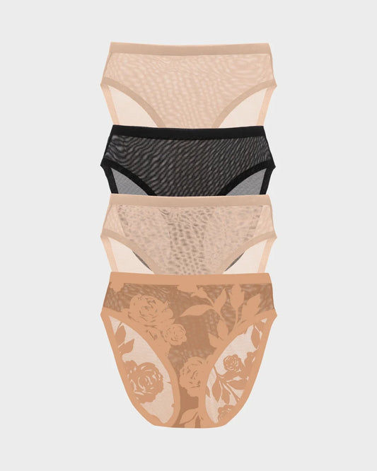 Madam Jolie, Black, Champagne Sheer High Cut Quartet